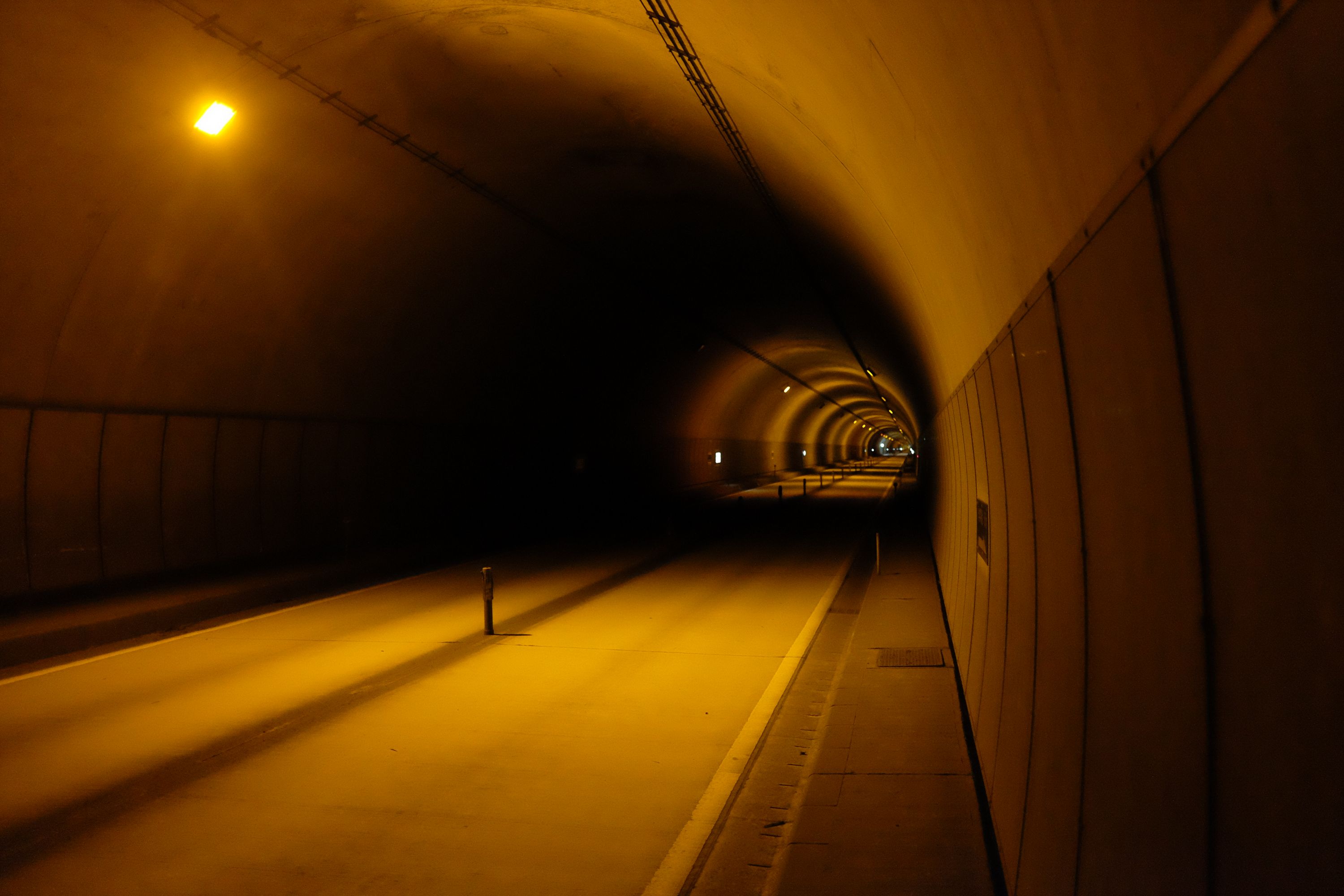 Looking down a very long, straight tunnel.