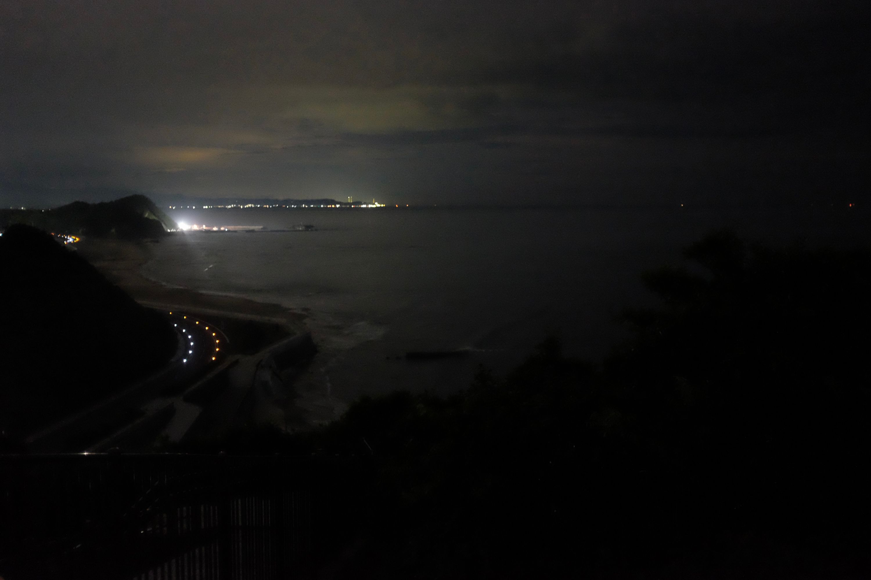 Looking out over the Pacific Ocean at night.