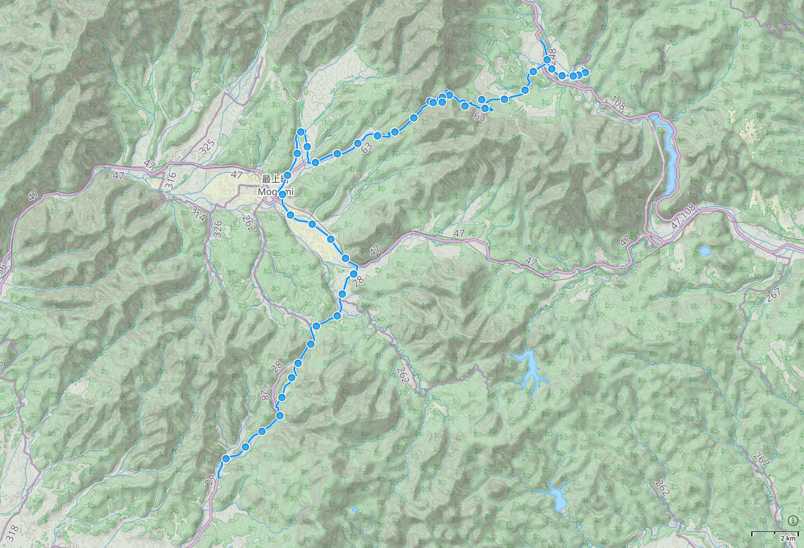 Map of Tōhoku with author’s route from Tomiyama, Yamagata to Onikōbe, Miyagi highlighted.