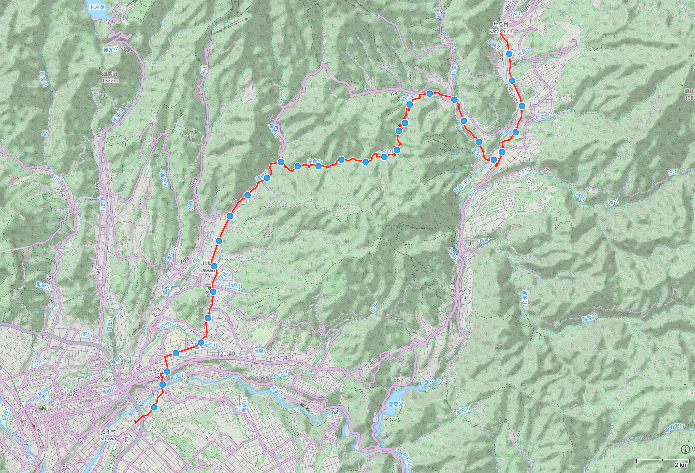 Map of Gunma with author’s route from Shōwa to Katashina highlighted.