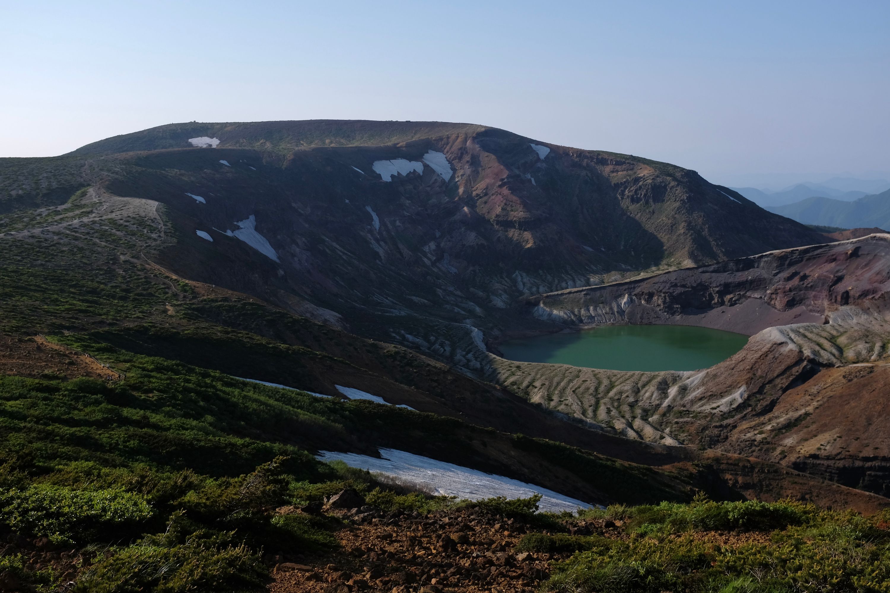 Looking towards the broad summit of Mount Zaō, above the crater lake.