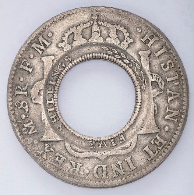 Holey Dollar, New South Wales, minted 1813, from Spanish silver dollar minted in 1798