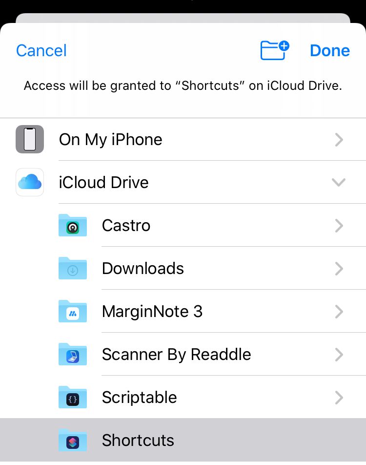 Setting a bookmark on the Shortcuts directory in iCloud Drive