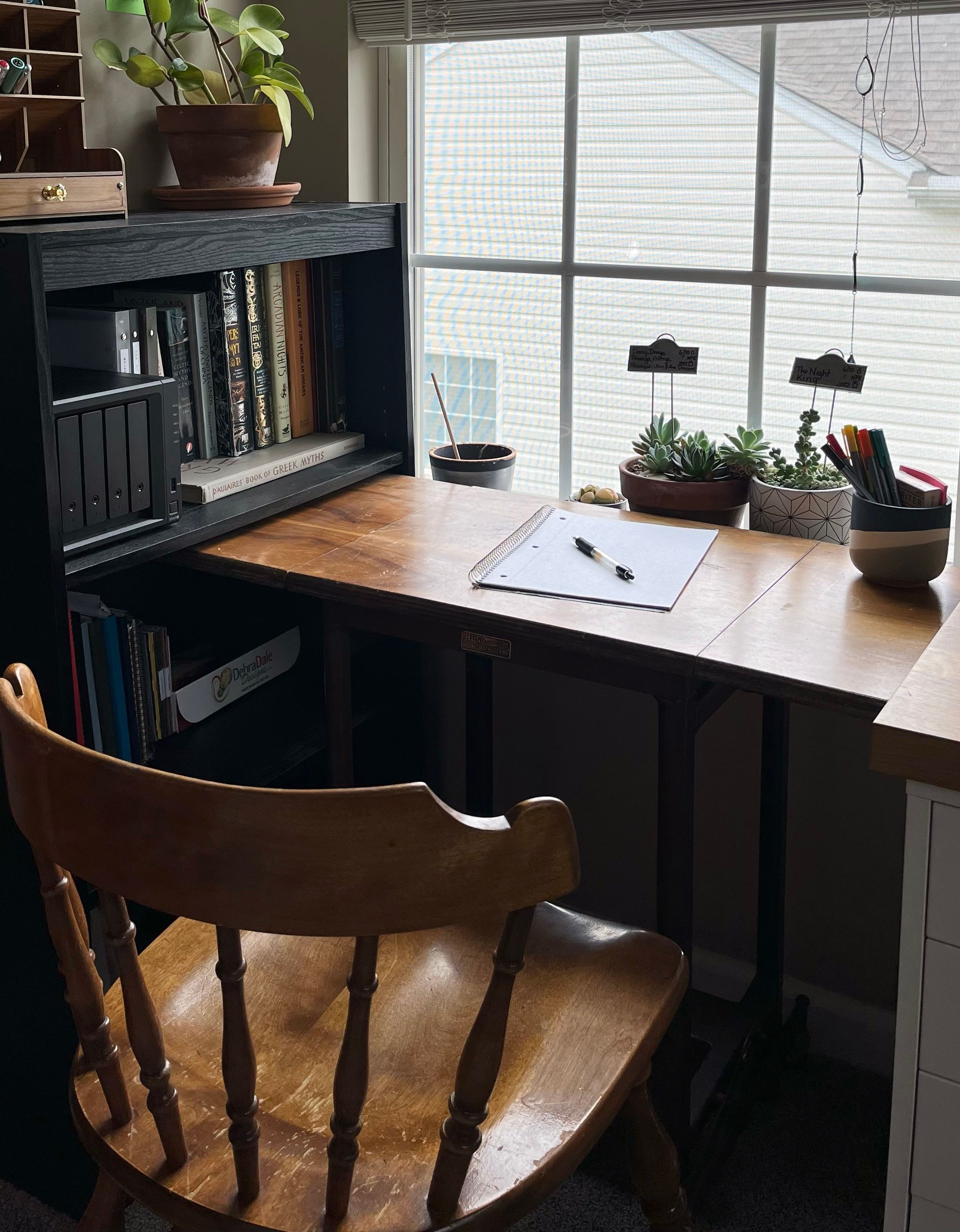 Writing desk on the south wall