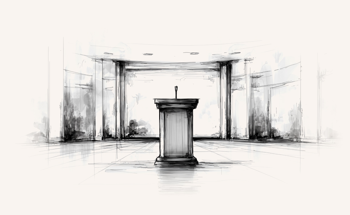 an empty stage and theater with a podium