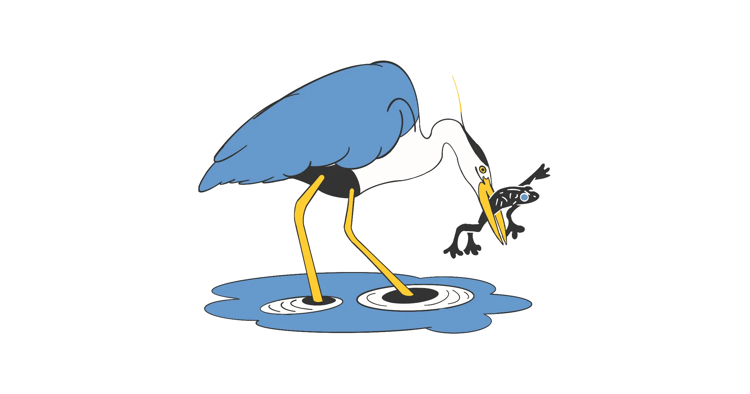 a heron swallows a frog whole, symbolizing overcoming self-doubt and resistance on the journey to self-realisation