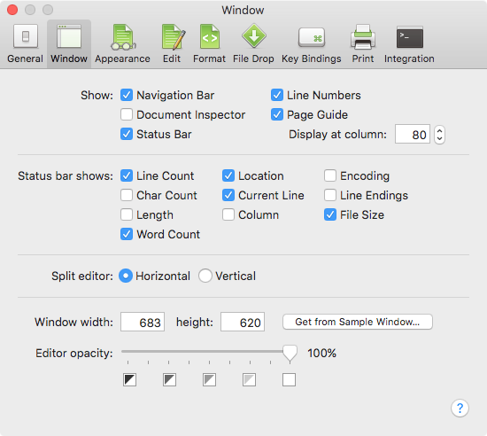 CotEditor Window Preferences