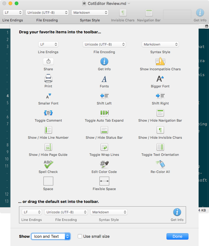 CotEditor Toolbar